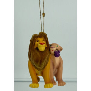 DISNEY LION KING SIMBA & NALA HOLDING A PURPLE MICKEY ICON CHRISTMAS ORNAMENT